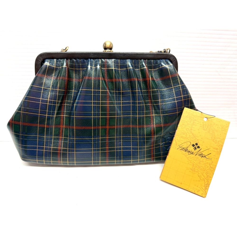 Patricia Nash Bag 11"x7"x2" EALING Leather Frame Crossbody BLUE GREEN TARTAN NEW
